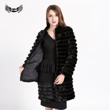 BFFUR Natural Furs Women Fur Coats Fashion Long Genuine Coat Mink Fur Coat Real Mink Fur Coat Thick Warm Black Color BF-C0499