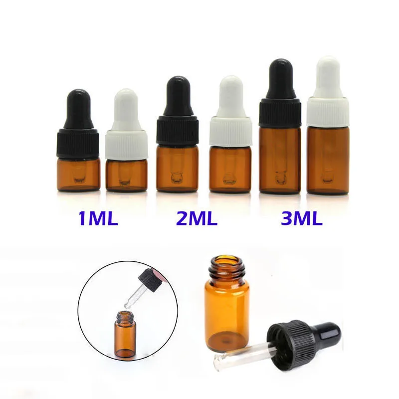 

5Pcs 1/2/3 ml Amber Glass Eye Dropper Drop Aromatherapy Reagent Liquid Pipette Bottle Refillable Boston bottles Sample Vials