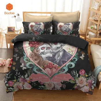 

3Pcs Sugar Skull Black Bedding Set Pillowcases Duvet Cover Quilt Cover For Kids Queen King Sizes Bedspreads Sj234