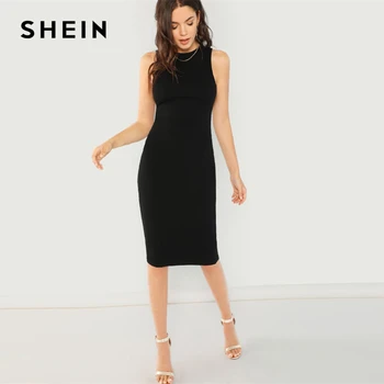 SHEIN Облегающее Однотонное Платье Без Рукавов Стильное Миди Платье