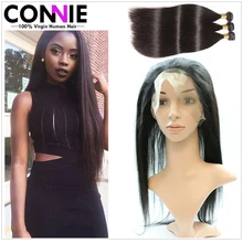 360 Lace Frontal With Bundles Brazilian Straight Hair Pre Plucked Frontal With Bundles Human Hair With 360 Lace Frontal Closure