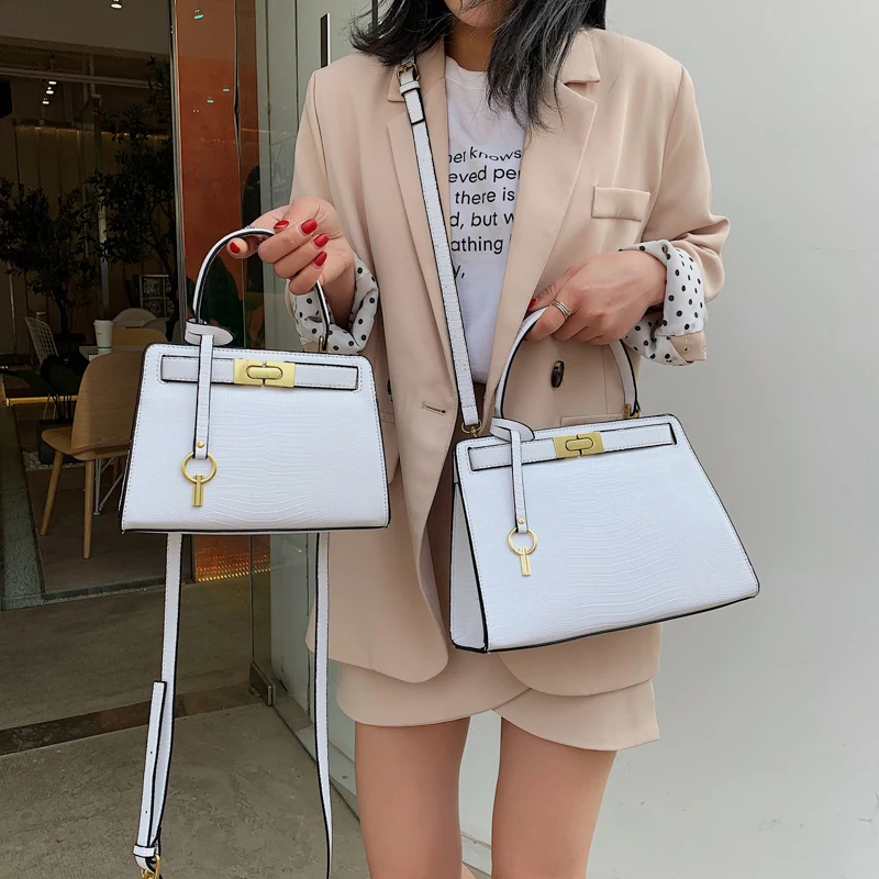 

Bag for Women 2019 Luxury Handbags Women Bags Designer Lock PU Leather Women's Shoulder Crossbody Bag Tote White sac main femme