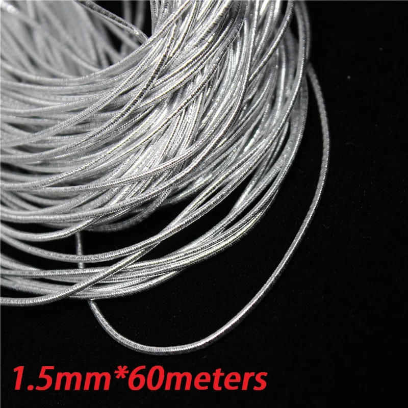 1.5mm silver elastic bungee string cord round twisted rope 60 meters/roll DIY cords for jewelry finding | Дом и сад