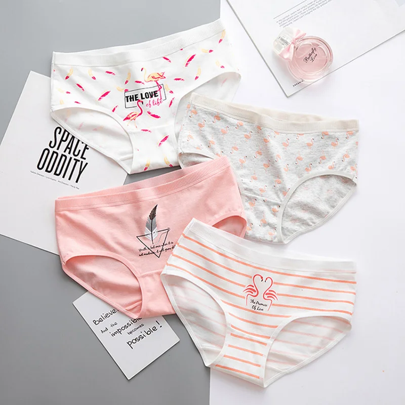 TWTZQ Фламинго печати для женщин трусики, женские трусы модная одежда для девочек белье дышащее сексуальное нижнее белье Хлопок нижнее бельё