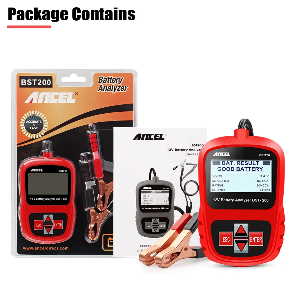 ANCEL Bst200 Car Battery Tester Multi-language 12V 1100CCA Battery System Detect Automotive Bad Cell Battery Diagnostic Tool