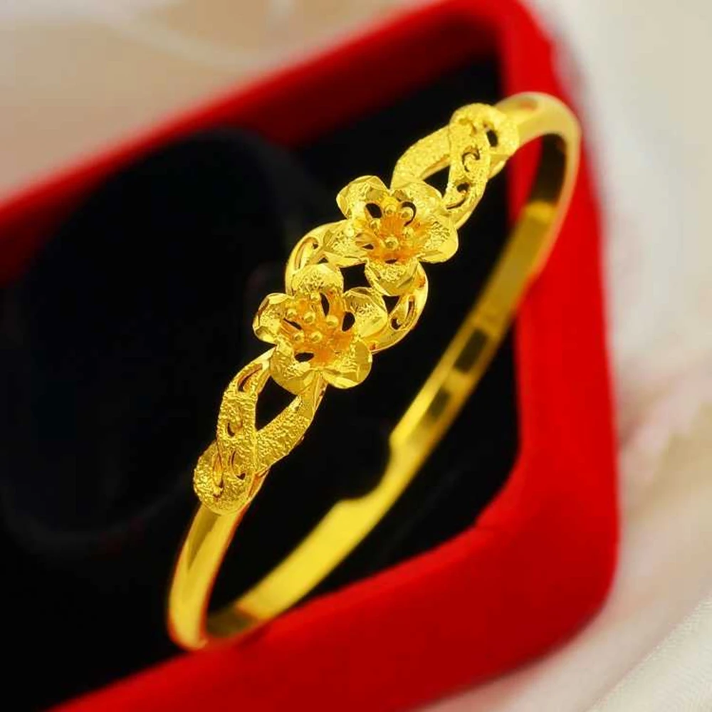 Женский свадебный браслет с цветочным узором желтое золото|bangle bracelet|women banglesbracelet