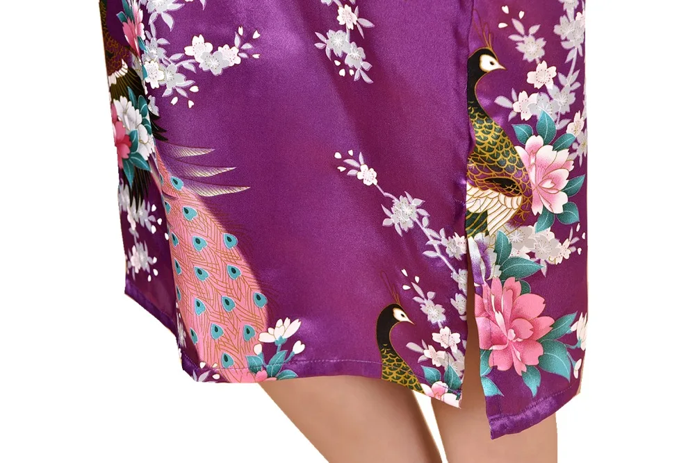 Фиолетовый женский халат из искусственного шелка, модная новинка, китайский стиль, летняя одежда для сна, банное платье, ночная рубашка, Mujer Pijama, один размер, цветок, Zh06C