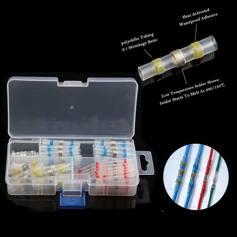 50/100 шт. термоусадочная припоя Рукава Терминал Водонепроницаемый электрическая кабельная проводка Стыковая утепленная Луженая Медь разъем комплект