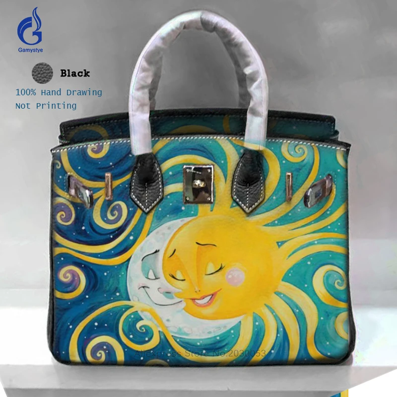 

High Quality Luxury Design Youth Personality Hand-Drawn Sun And Moon Custom Portable Large Capacity Package Clutch Bag Female