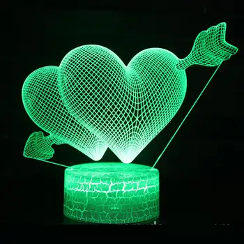 

Double Heart 3d Lights Creative Seven Color Touch Led Visual Night Light Valentine's Day Gift Usb Led Kids Lamp