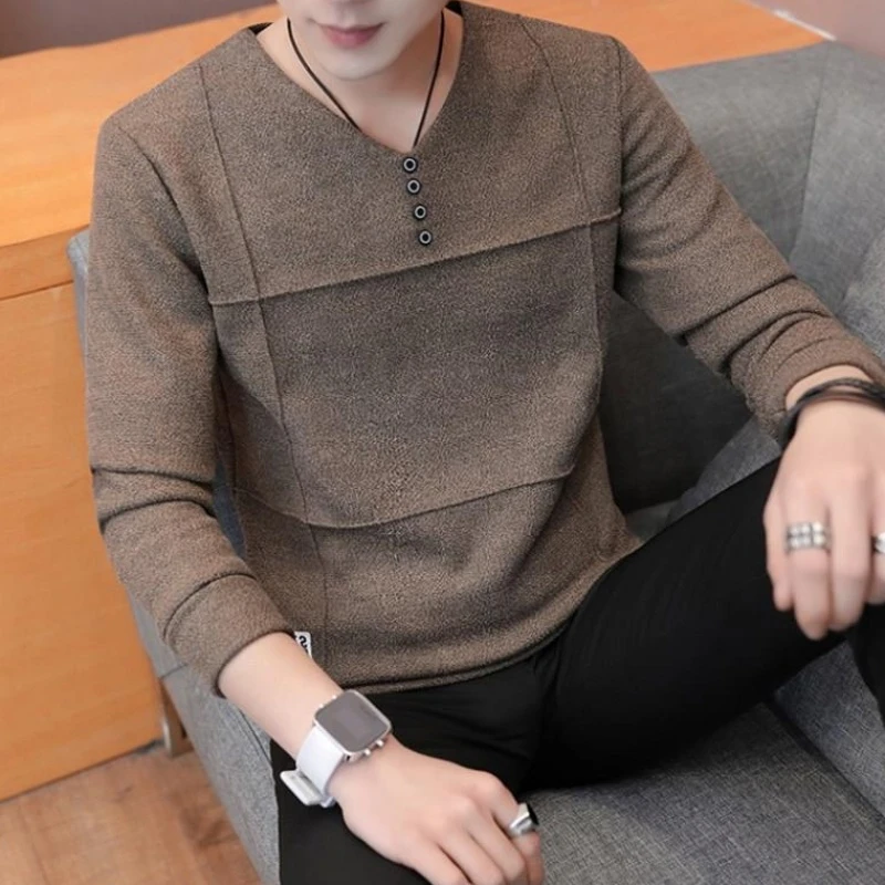 Весна, новая модная футболка с v-образным вырезом, мужские футболки с длинными рукавами, винтажная Тонкая Повседневная Уличная одежда, Марли, большие размеры 3XL