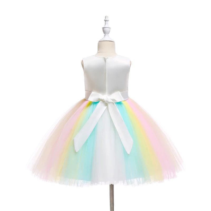 Новое поступление радужные платья для девочки, вечерние платья принцессы платье с цветочным принтом Платья для дня рождения на девочку, для девочек-подростков; B89