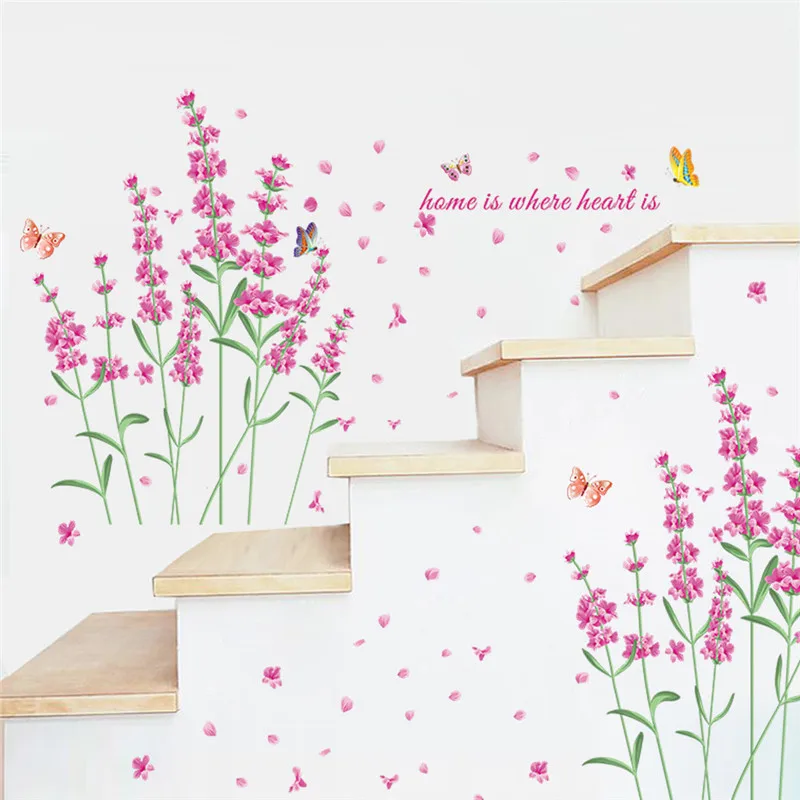 

Romantic DIY Nature Flowers Butterfly Wall Stickers Home is Where Heart is Quotes 3d Wall Decals floral TV decoration Home Decor