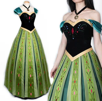 

Free shipping Movie Cosplay Costume Professional Elsa and Anna Dress for Party Costumes Princess For Womens Kids