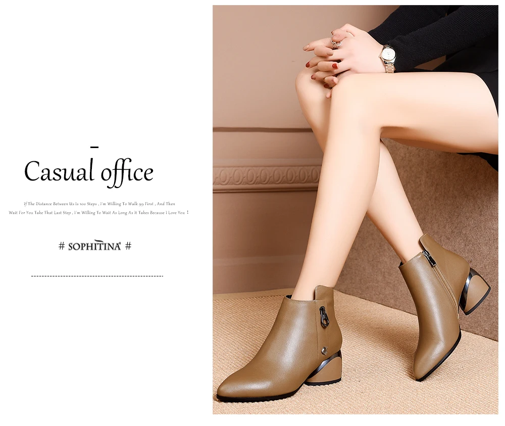 SOPHITINA/пикантные ботинки с острым носком из высококачественной натуральной кожи; модные удобные элегантные женские ботильоны на молнии с круглым носком; PO221