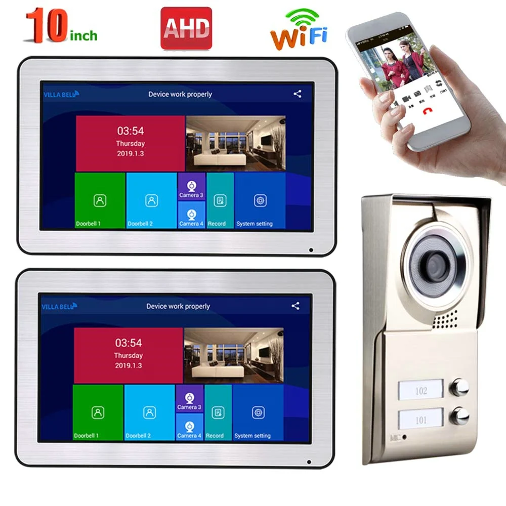 cheap Wired Video Intercom Systems 2 apartments 10 inch Wifi Video Door Phone System IR CUT HD 720P Doorbell Camera