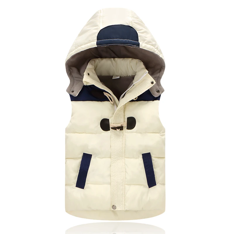 Зимняя Детская жилетка для девочек, утепленное пальто с капюшоном, детская хлопковая куртка без рукавов, детская одежда для мальчиков, верхняя одежда - Цвет: Beige