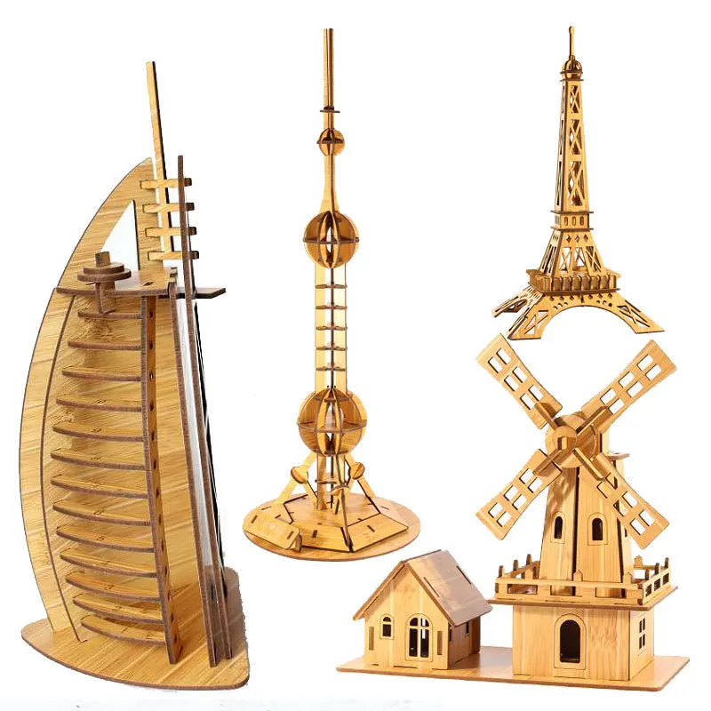 Всемирно известные модели зданий Деревянные 3D стереоскопические строительные головоломки DIY Эйфелева башня де дьепп отель ручной работы Souptoys подарки