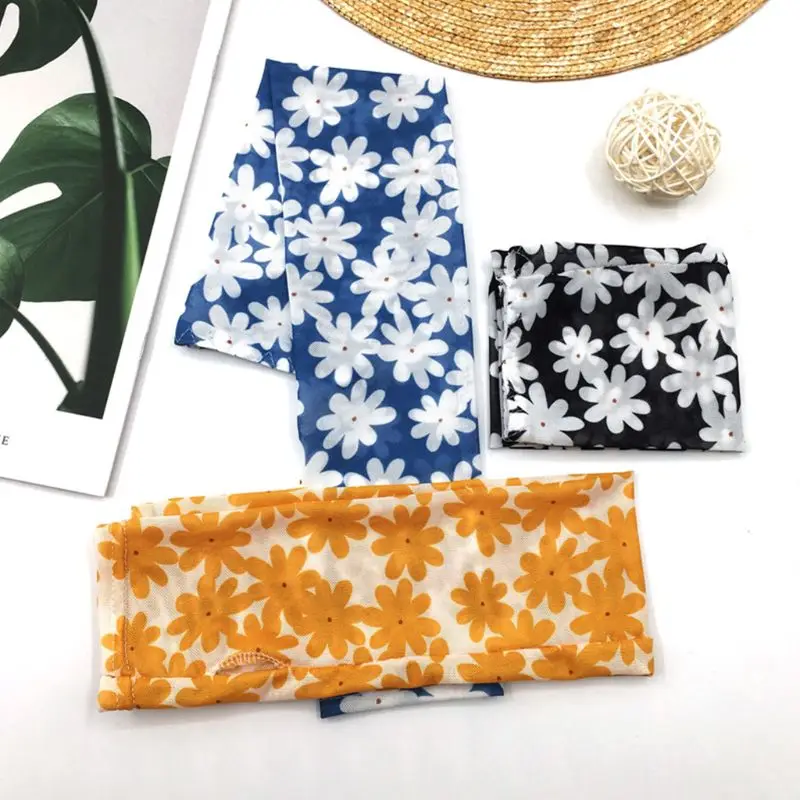 

Korean Women Summer Cooling Arm Sleeves Cover Little Daisy Flower Print Ice Silk Sun Protection Driving Cycling Outdoor Gloves