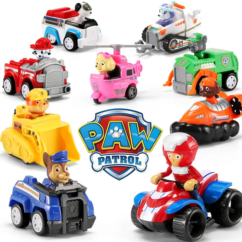 9pcs Paw Patrol Dogs Puppy Patrol Car Toys Action Figures Vinyl Doll Model Patrulla Canina Toys Kids Gifts
