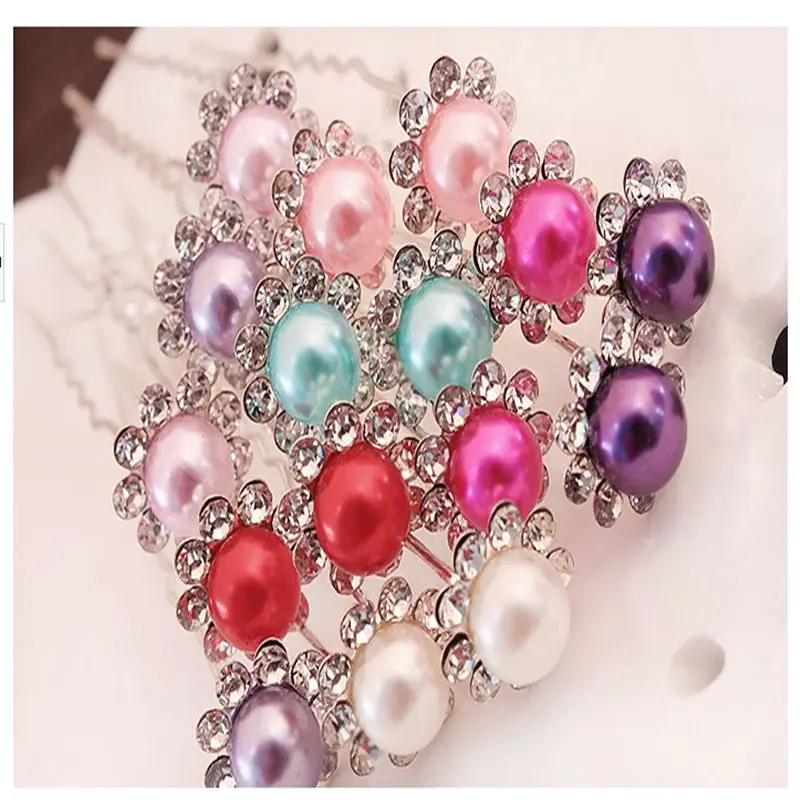 

Fashion Women Hairpin Wedding Party Crystal Pearl Hairgrip Bridal Rhinestone Clip Solid Flower Barrette Jewelry Hair Accessories