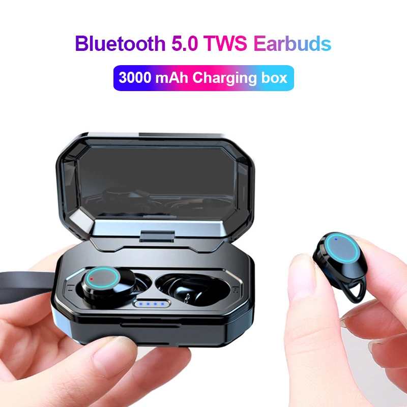 

TWS Bluetooth V5.0 Earphone True Wireless Headphone Binaural Earbuds HiFi Stereo Bilateral Calls 3000mAh for Phone Charging