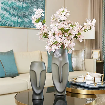 

Europe Abstract Face Vase Modern Fashion Gray Frosted Glass Flower Vase Room Study Hallway Home Wedding Decoration