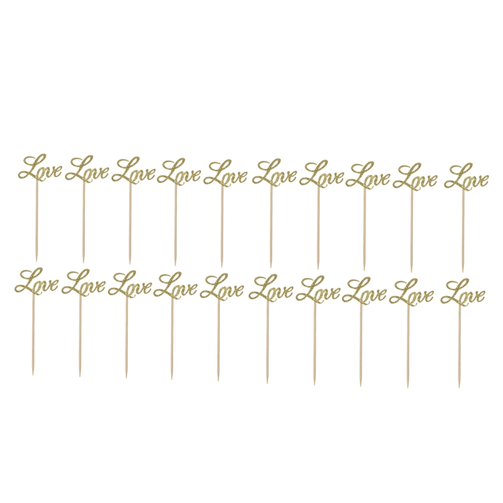 20/set Glitter Paper Golden LOVE Cake Toppers Cupcake Dessert Picks Wedding Engagement Decor | Дом и сад