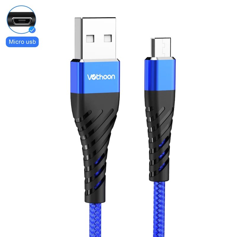 Votoo Micro USB кабель 2.4A нейлон Быстрая зарядка USB кабель для передачи данных для samsung Xiaomi LG Android мобильный телефон usb кабель для зарядки - Цвет: Blue