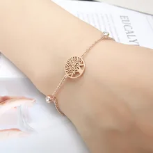 Нержавеющая сталь Подвеска "Древо жизни" Браслеты браслеты Для женщин ссылка Браслеты ювелирные изделия с кристаллами из розового золота