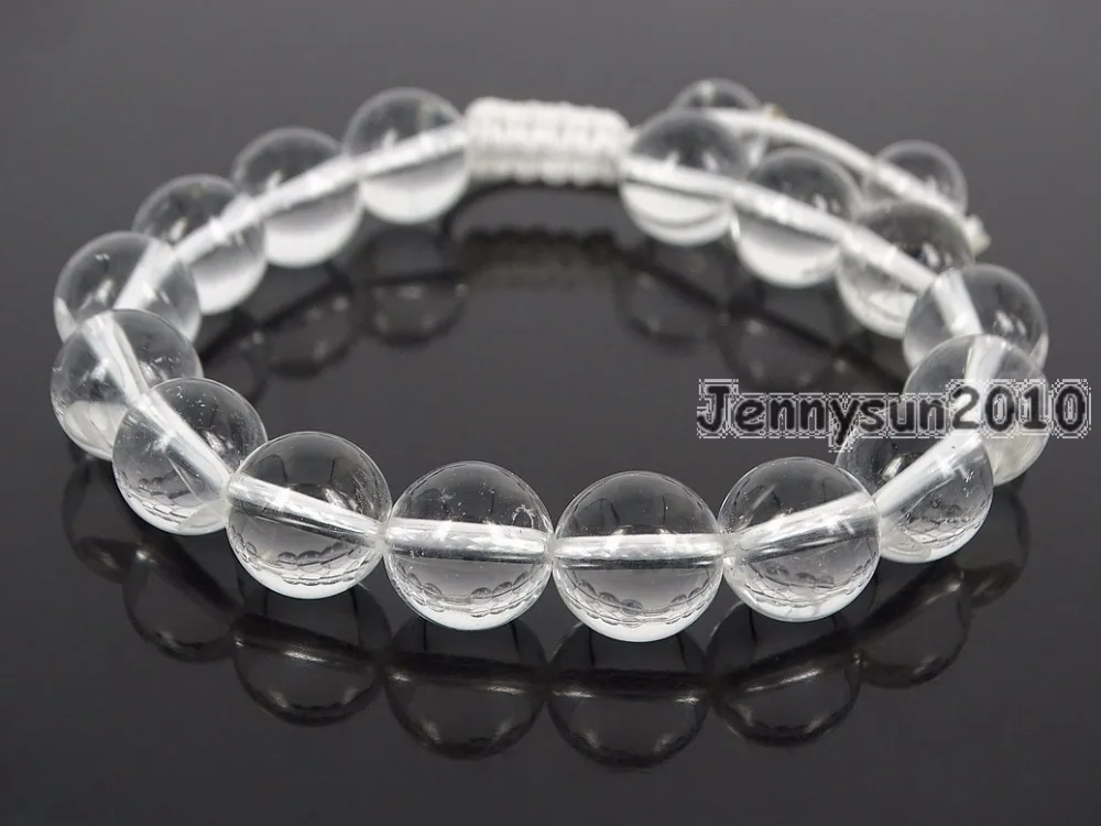 

Handmade 10mm Adjustable Natural Clear Crystal Gems Stone Round Beads Bracelet Healing Reiki 5 Strands/Pack