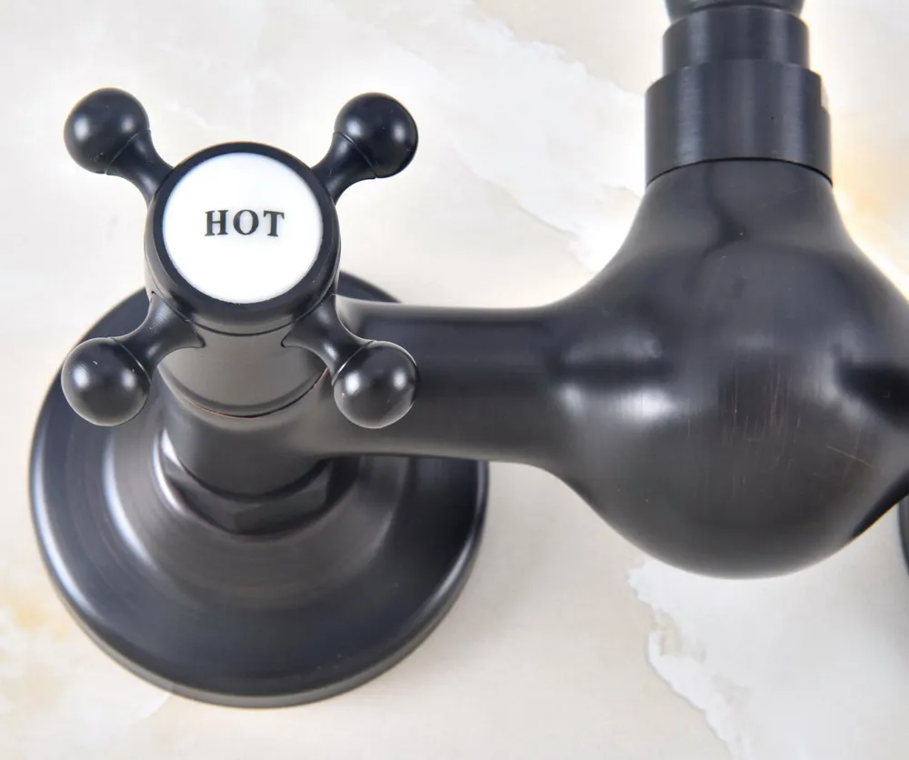 Black Oil Rubbed Bronze Brass Two Cross Handles Wall Mount Swivel Spout Kitchen & Bathroom Basin Sink Faucet Mixer Tap anf469