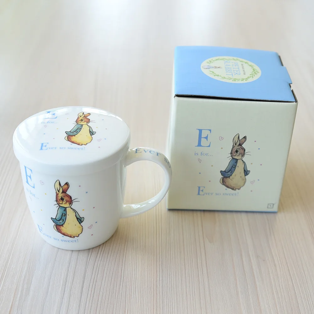 Сказка о кролике Питере милый мультяшный буквенный A P E O керамическая кофейная кружка с крышкой чашка для завтрака с молоком подарочная коробка - Цвет: E