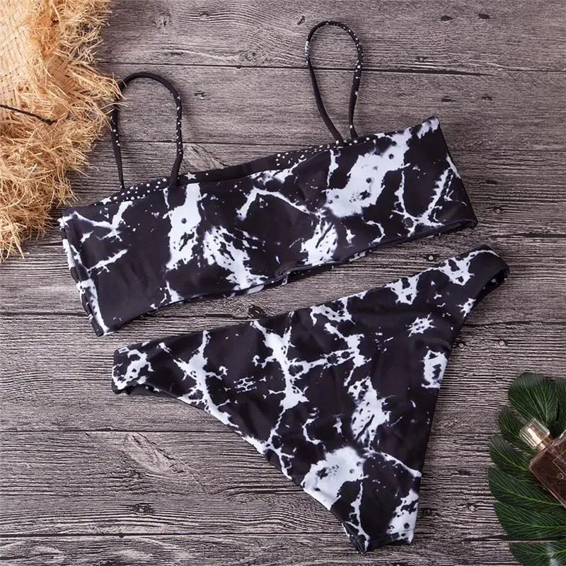 Sexy Marble Print Bandeau Bikini Low Waist Swimwear Women Swimsuit Padded Strapless Swimsuit Beachwear Brazilian Thong Bikinis Sexy Marble Print Bandeau Bikini Low Waist Swimwear Women Swimsuit Padded Strapless Swimsuit Beachwear Brazilian Thong Bikinis