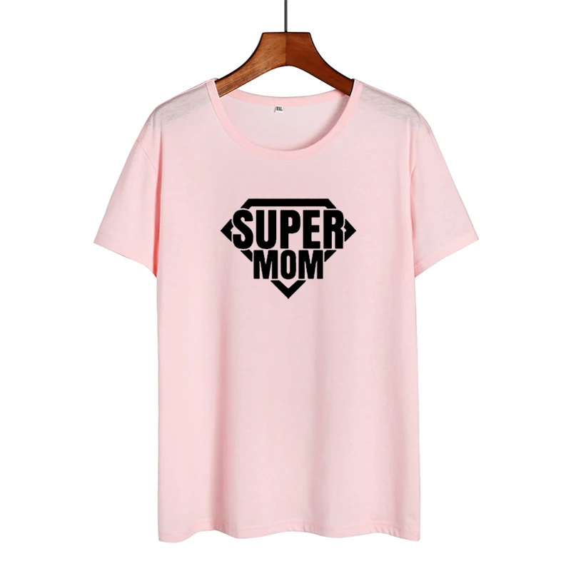 Новинка года; летняя хлопковая Футболка; женские топы с надписью «Super Mom»; подарок для мамы; модная футболка для мамы; забавная футболка с надписью «Momlife» - Цвет: pink-black