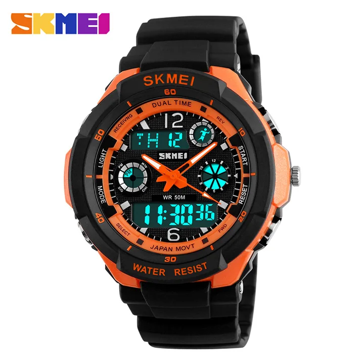 Мужские часы с двойным дисплеем Цифровые кварцевые наручные часы мужские s светодиодный спортивные часы мужские водонепроницаемые часы reloj hombre SKMEI - Цвет: Orange