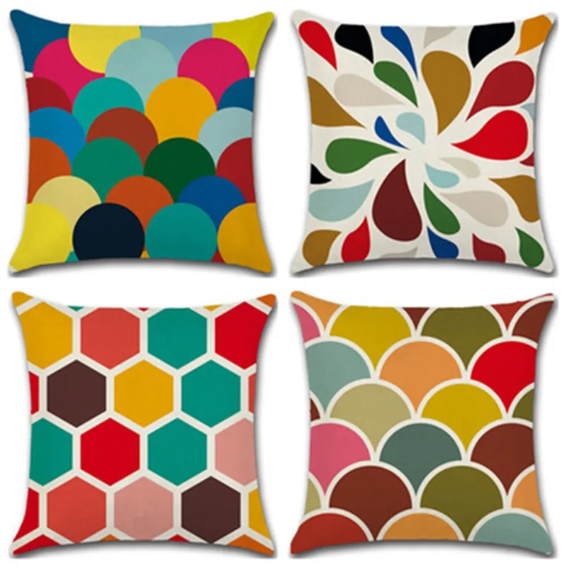 

SBB linen Color rule geometric figure fashion compact Cushion Cover Printed Throw Pillows Cases Home Sofa Car seat Decor 45cm