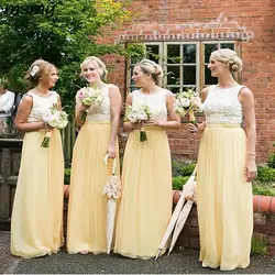 Новые Элегантные линии невесты DressesSleeveless Двойка шифон Дешевые Длинные свадебные платья с кружевом индивидуальный заказ