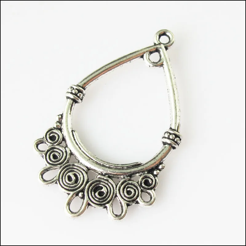 

5Pcs Antiqued Silver Tone Teardrop Flowers Charms Pendants Connectors 23x37.5mm