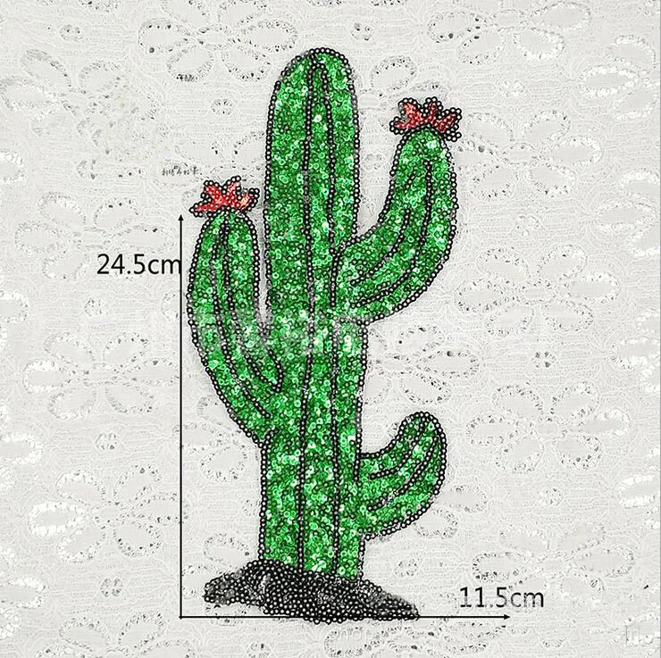

Cactus safflower Embroidery lace applique paillette fabric sweater clothes patch sequined stickers t-shirt diy decoration