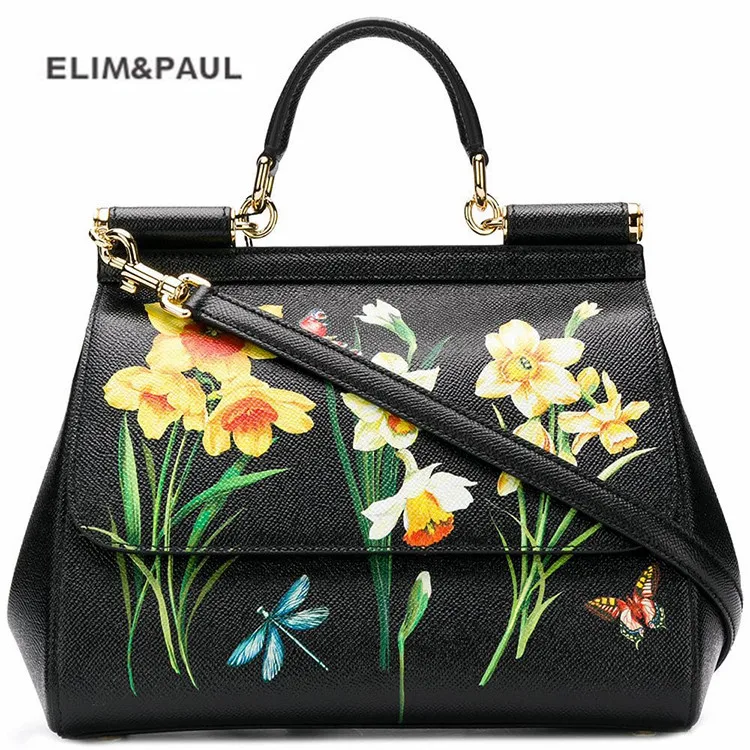 

Luxury Brand Sicily Ethnic Flower Printed Genuine Leather Tote Bag Women Platinum Bags Handbag Purse Female Shoulder Bag/Handbag