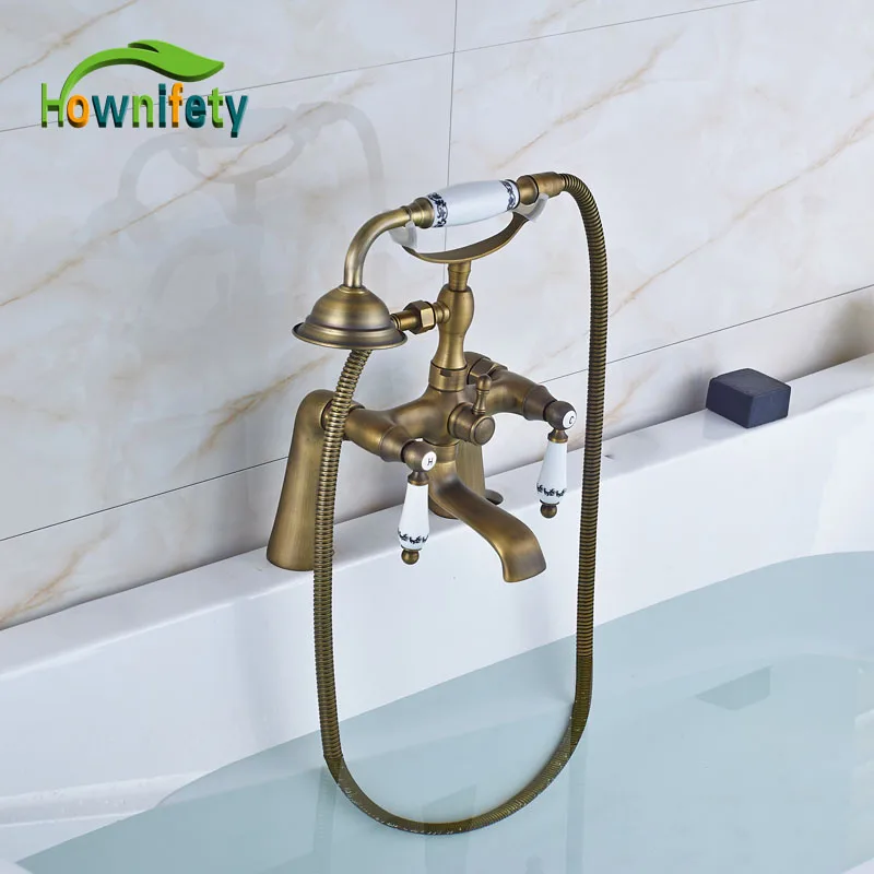 

New Modern Antique Barss Shower Bath Double Handle Tap Ceramic W/Hand Shower Tap Mixer Faucet