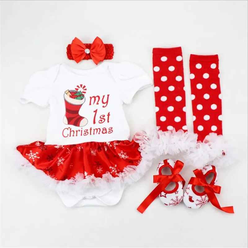 Розничная платье для девочек возрастом от 4 шт./компл. одежда для маленьких девочек Рождественские костюмы для малышей для мальчиков и девочек; Roupas De Bebe для новорожденных комбинезон+ носки+ повязка+ обувь - Цвет: Прозрачный
