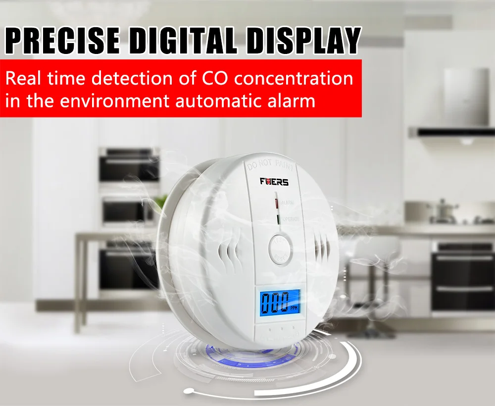 Домашний чувствительный ЖК-фотоэлектрический независимый детектор угарного газа персональная система охранной сигнализации