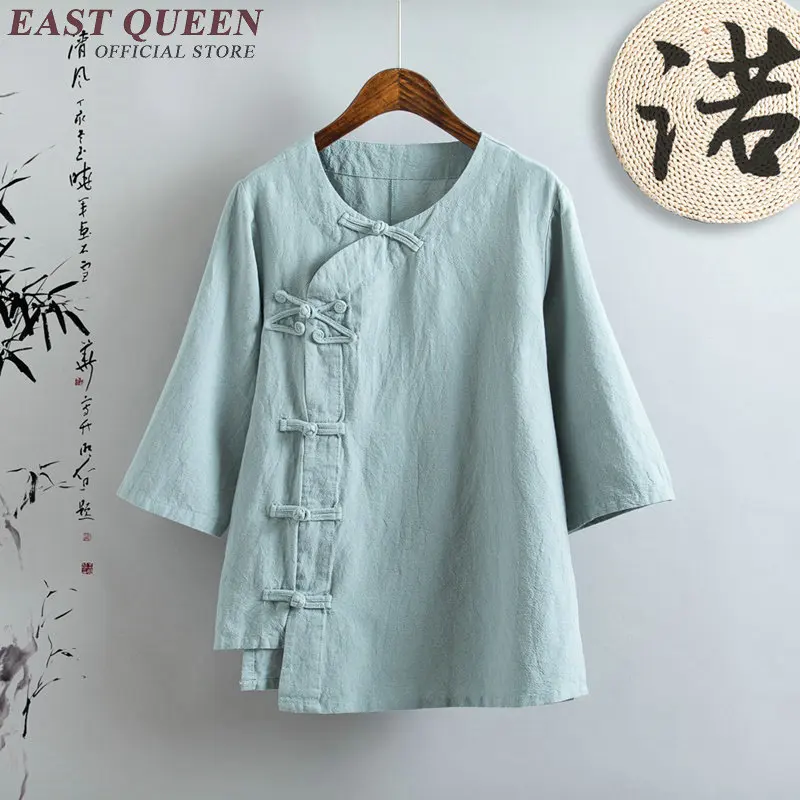 

Linen shirt women linen clothes cheongsam top Chinese style mandarin collar blouses solid color linen shirt AA2670 YQ