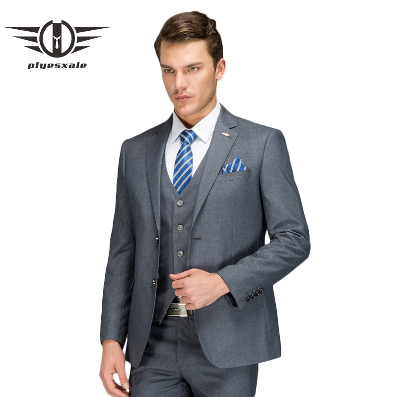 Plyesxale Wool Suit Men 2018 Slim Fit Mens Business Suits High Quality Groom Wedding Suits For