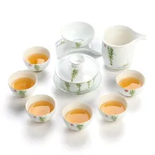 Керамический ручной росписью чайный набор кунг-фу чаша набор Jiangnan живопись ветер золотые чашки наборы подарочная коробка