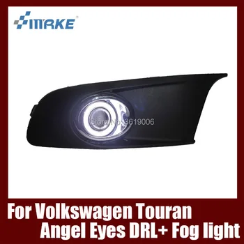 

Fog Lamp Assembly LED Day Light COB Angel Eyes Foglight Daytime Running Light Lens Bumper Complete Set For VW Touran 2011-2015