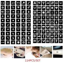 114 шт./компл. трафареты хны мелкий узор трафареты для блестящих татуировок для пальцев трафарет для аэрографа хны шаблон