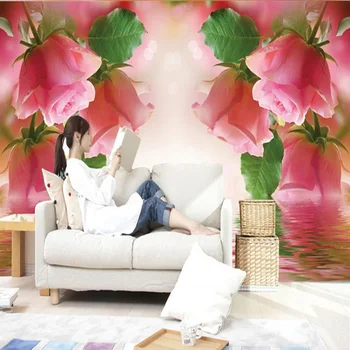 

Living Room 3D Landscape Wallpaper Pink Rose Wall Mural Custom Photo Wall Paper For Walls 3D Non-Woven Wall Painting Home Decor